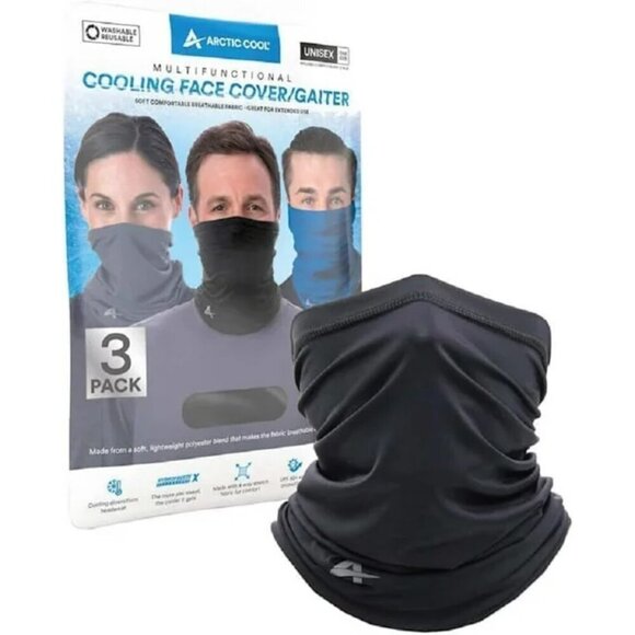 NWT - Arctic Cool Cooling Face Cover/Gaiter 3 Pack Grey, Black, And Blue - Picture 1 of 4